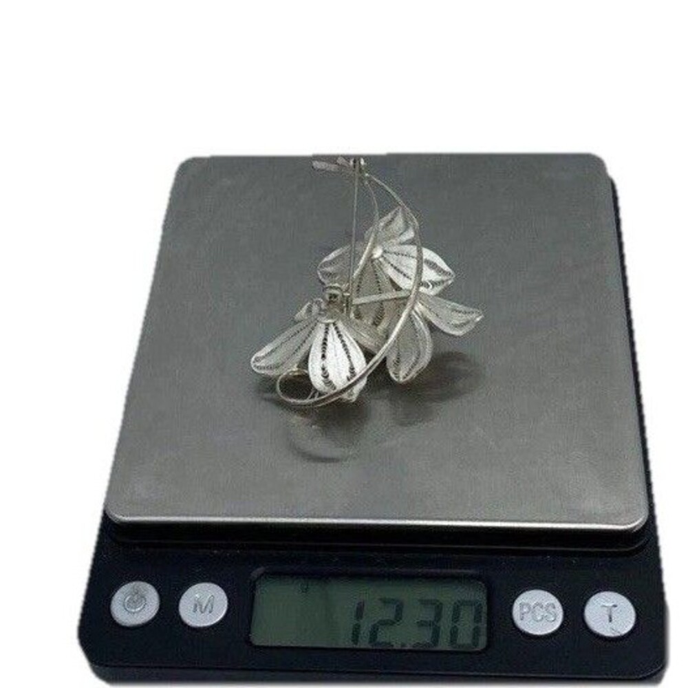 Tested Vintage Filigree 925 Silver Gemstone Brooch Floral In Bloom